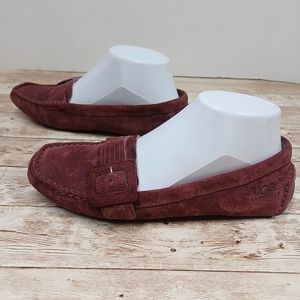 Ugg Loafers Flats Slip On Suede Leather Burgundy Faux Fur Insole Size 7 Shoes